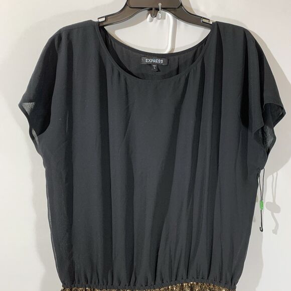 Express Nwt Black And Gold Mini Dress Size Small New Years Eve Party - Picture 5 of 8